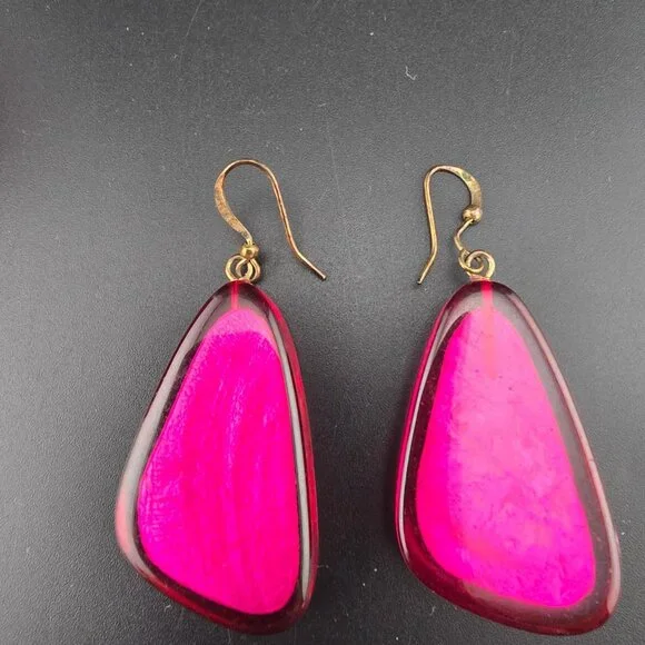 Resin/Lucite Pink Necklace Bracelet & Earrings Jewelry Set BOLD Statement - Picture 9 of 11